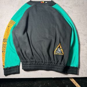 Vintage Generation One Colorblock Sweatshirt Black Teal Green Tribal Graphic L
